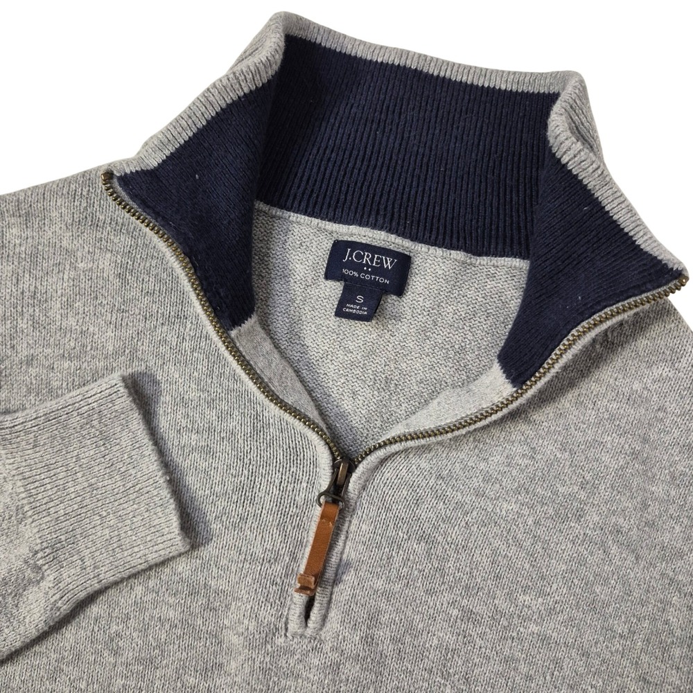 J.Crew Quarter-Zip Sweater Mens Small Gray 100% Cotton Classic Casual Preppy